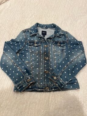 GAP Kids Blue Denim Jacket with White Polka Dots